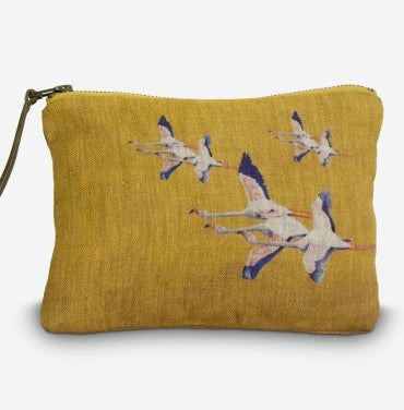 "Flamingo jaune" linen pouch 21x15cmMaison Lévy- Cachette