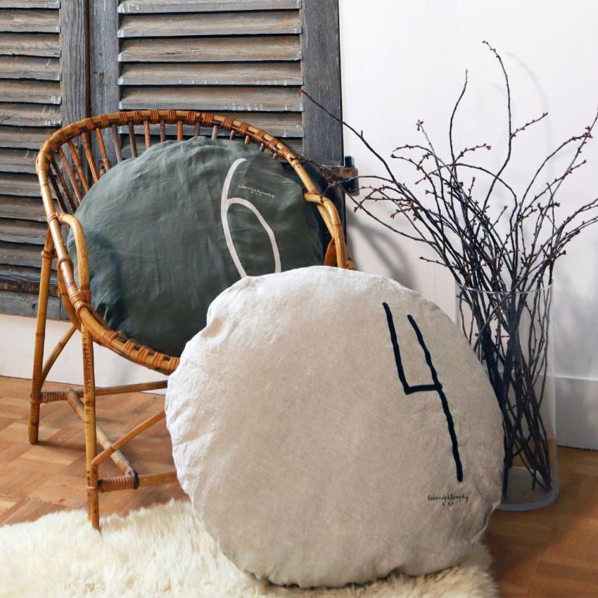 Großes nummeriertes Kissen 63 cm 100 % Leinen (verschiedene Farben und Nummern)