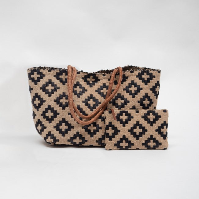 Artisan made cotton and rafia shoulder bag