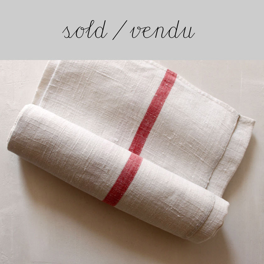 Linen tea towel red stripes (SOLD)Vintage- Cachette