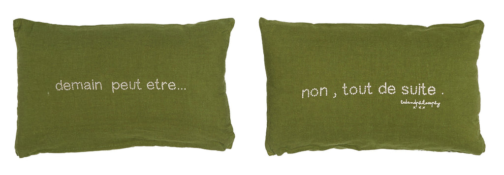 Pair of linen cushions "demain peut-être..." (13 colours available)bed and philosophy- Cachette