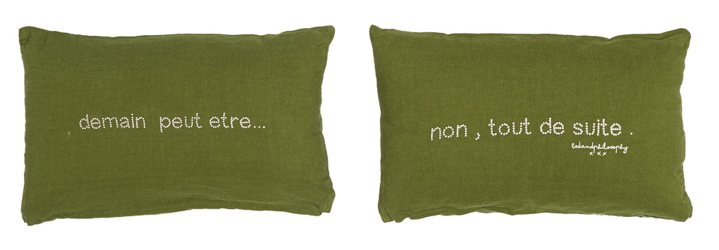 Pair of linen cushions "demain peut-être..." (13 colours available)bed and philosophy- Cachette