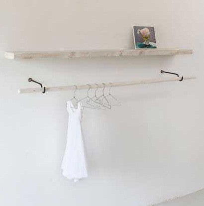 Wooden shelf and rail with iron support 120 or 200 cmKatrin Arens- Cachette