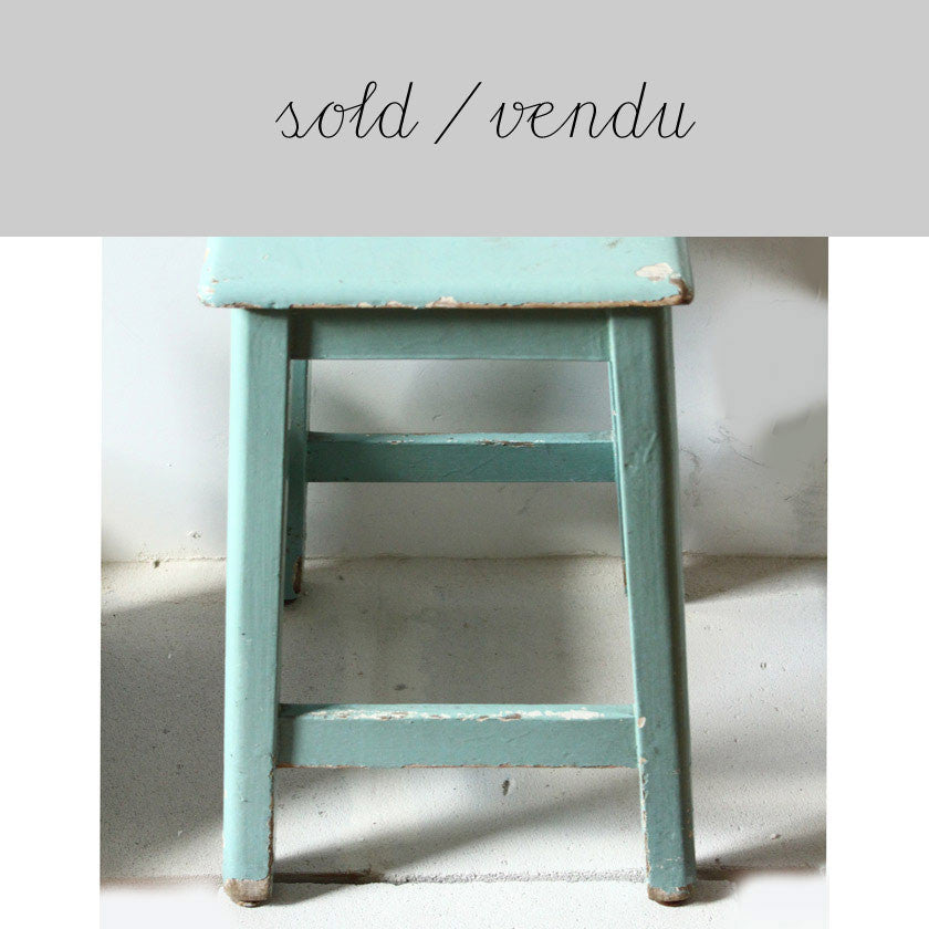 aqua blue-green wooden stool (SOLD)Vintage- Cachette