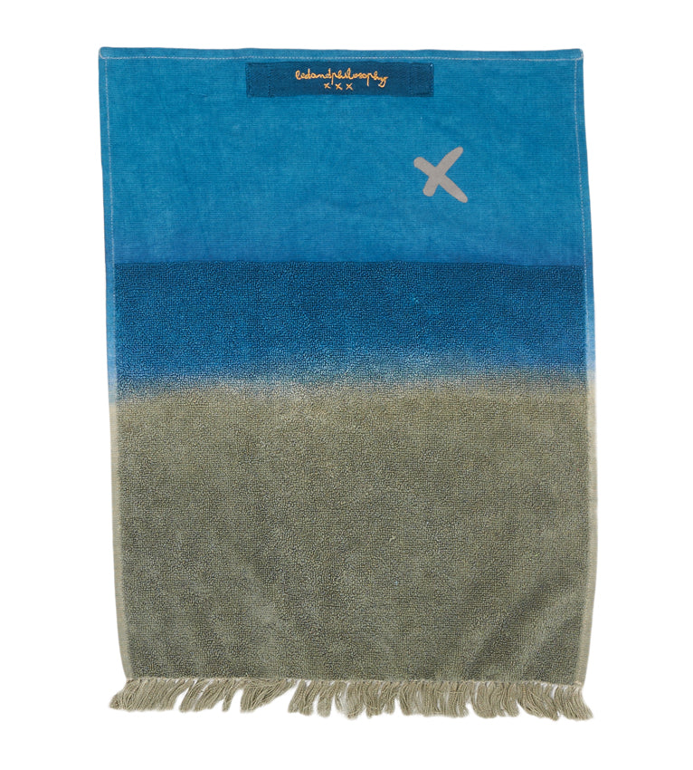 Petite serviette frangée visage ou invité 30x45cm kaki-bleu – Cachette